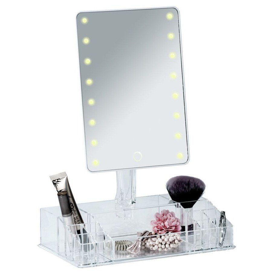 Bílé kosmetické zrcadlo s LED podsvícením a organizérem na make-up Farnese - Bonami.cz