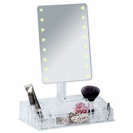 Bílé kosmetické zrcadlo s LED podsvícením a organizérem na make-up Farnese