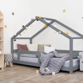 Benlemi Dětská postel domeček LUCKY s bočnicí Zvolte barvu: Šedá, Rozměr: 120 x 200 cm