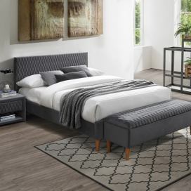 Moderní postel Azurro Velvet 160x200 šedý / dub