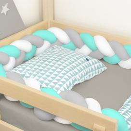 Benlemi Bavlněný mantinel do postele pletený do copu Zvolte barvu: Bílo-šedo-mint, Rozměr: 200 cm (2 metry)