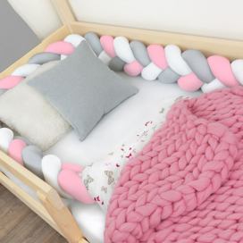 Benlemi Bavlněný mantinel do postele pletený do copu Zvolte barvu: Bílo-šedo-růžová, Rozměr: 200 cm (2 metry)
