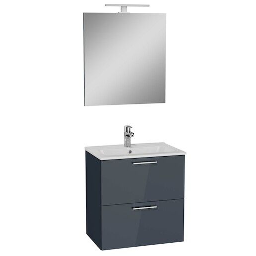 Koupelnová sestava s umyvadlem zrcadlem a osvětlením VitrA Mia 59x61x39,5 cm antracit lesk MIASET60A - Siko - koupelny - kuchyně