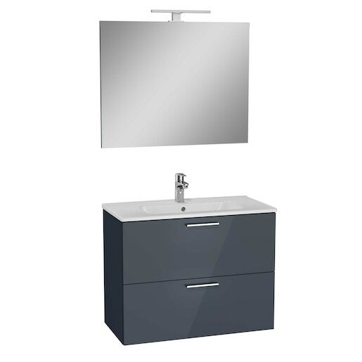 Koupelnová sestava s umyvadlem zrcadlem a osvětlením VitrA Mia 79x61x39,5 cm antracit lesk MIASET80A - Siko - koupelny - kuchyně