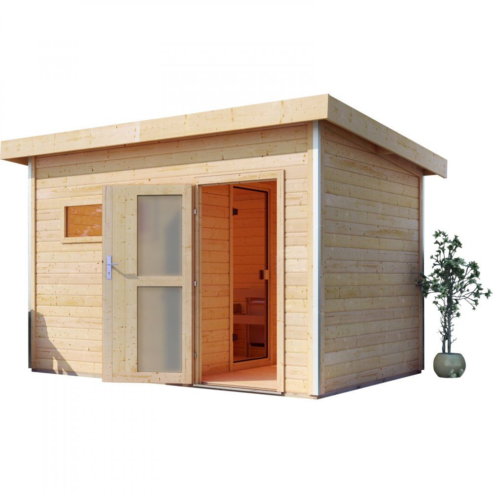 Venkovní finská sauna s předsíní 337 x 231 cm Dekorhome Smrk - DEKORHOME.CZ