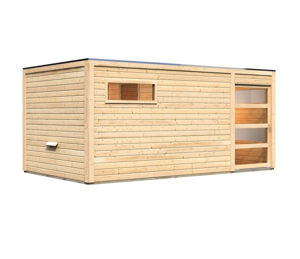 Venkovní finská sauna s předsíní 508 x 276 cm Dekorhome Smrk - DEKORHOME.CZ