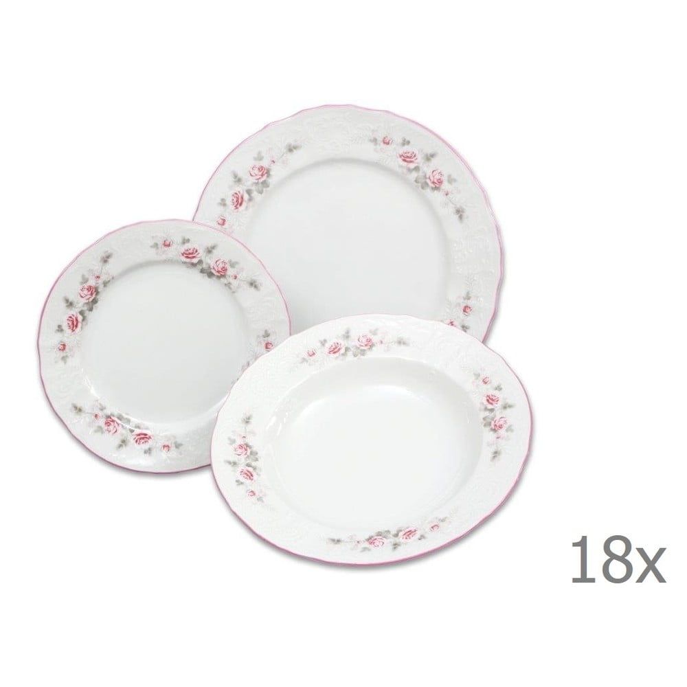 Sada 18 porcelánových talířů s růžičkami Thun Bernadotte - Bonami.cz