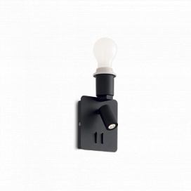 Ideal Lux 239545 nástěnná lampička s vypínačem Gea Map bez stínidla 1x60W + 1x3W | 3000K - černá