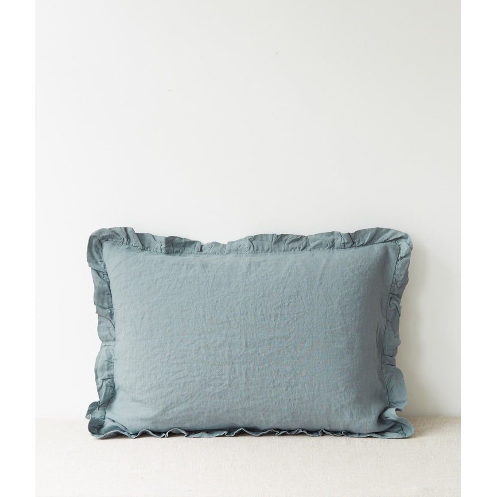 Světle modrý lněný povlak na polštář s řaseným lemem Linen Tales, 50 x 60 cm - Bonami.cz