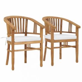 Zahradní židle s poduškami 2 ks  teakové dřevo Dekorhome Krémová