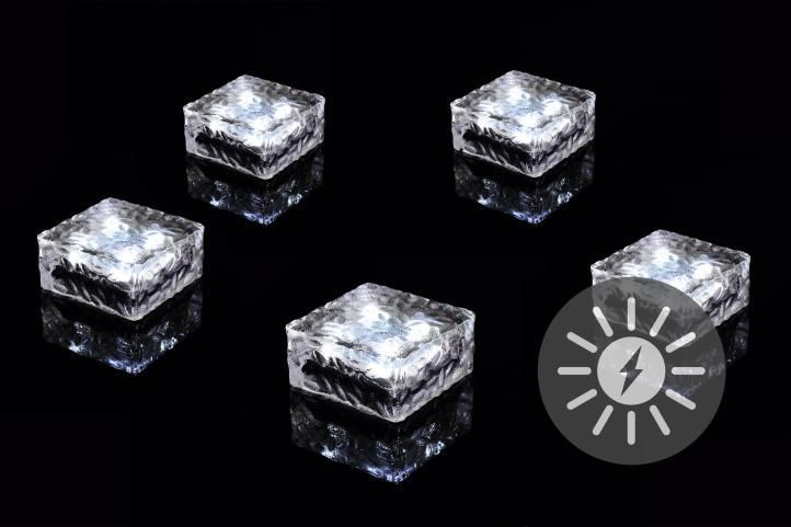 Nexos sada 5 ks solárního osvětlení - skleněná cihla 4 LED bílé 10x10x5 cm - Kokiskashop.cz