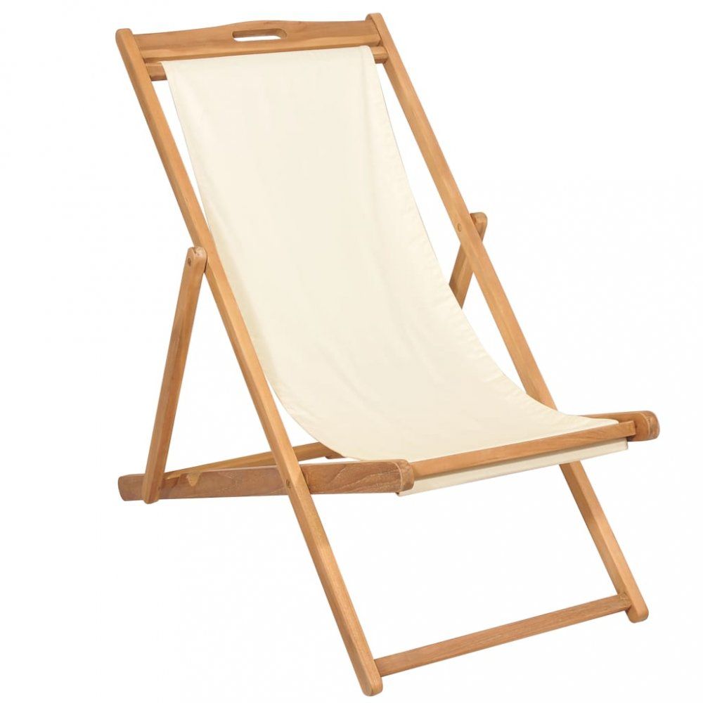 Kempingová židle teakové dřevo Dekorhome Krémová - DEKORHOME.CZ