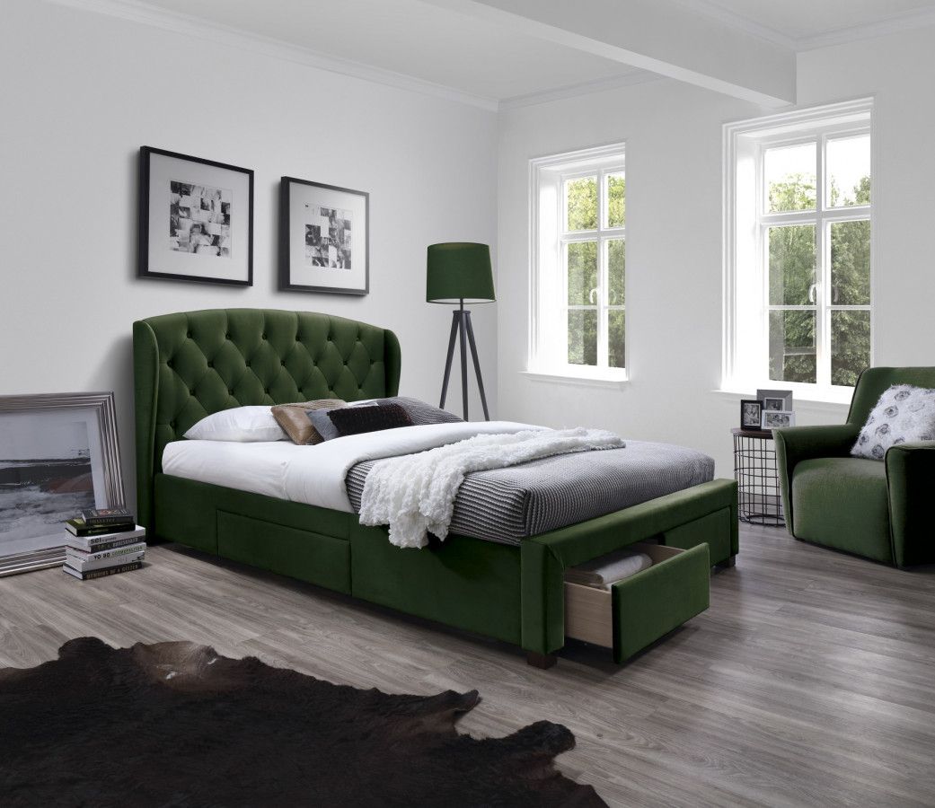 HALMAR Čalouněná postel Rina tmavě zelená 160x200 cm - DEKORHOME.CZ