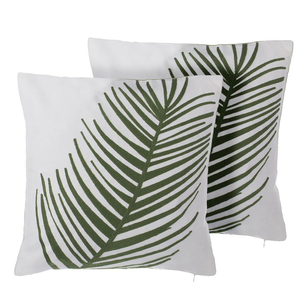 Sada 2 dekorativnich polštářů s palmovím motivem bavlna zelená 45 x 45 cm AZAMI - Beliani.cz