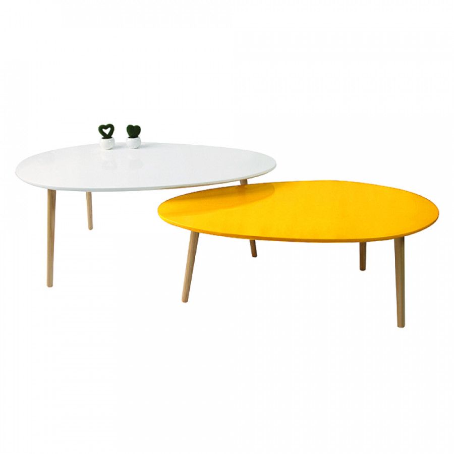 Tempo Kondela Set dvou konferenčních stolků DOBLO - bílá/žlutomedová - ATAN Nábytek