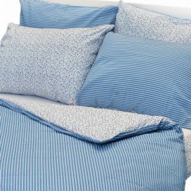 Stanex povlečení bavlna kvítek-pruh modrý (LS194) 140x200+70x90 cm 