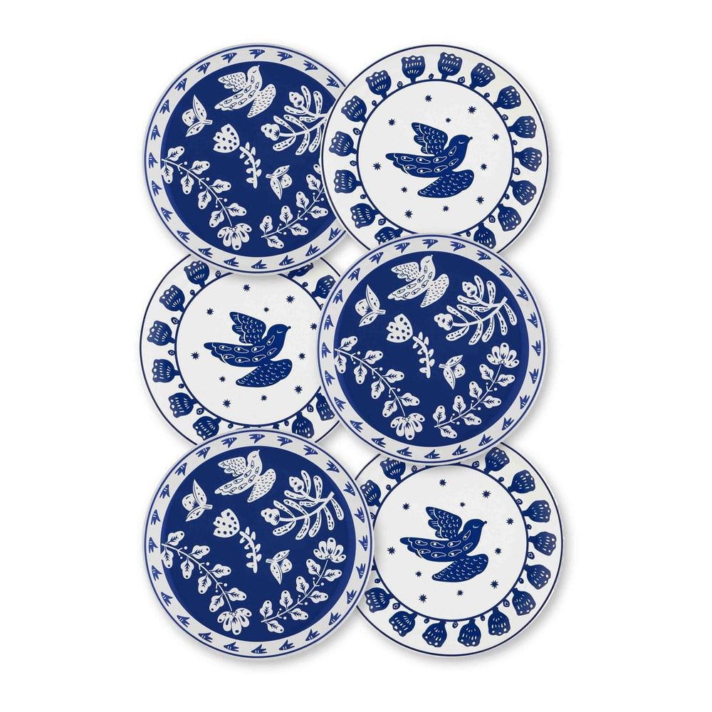 Sada 6 bílo-modrých porcelánových dezertních talířů Mia Bloom, ⌀ 19 cm - Bonami.cz