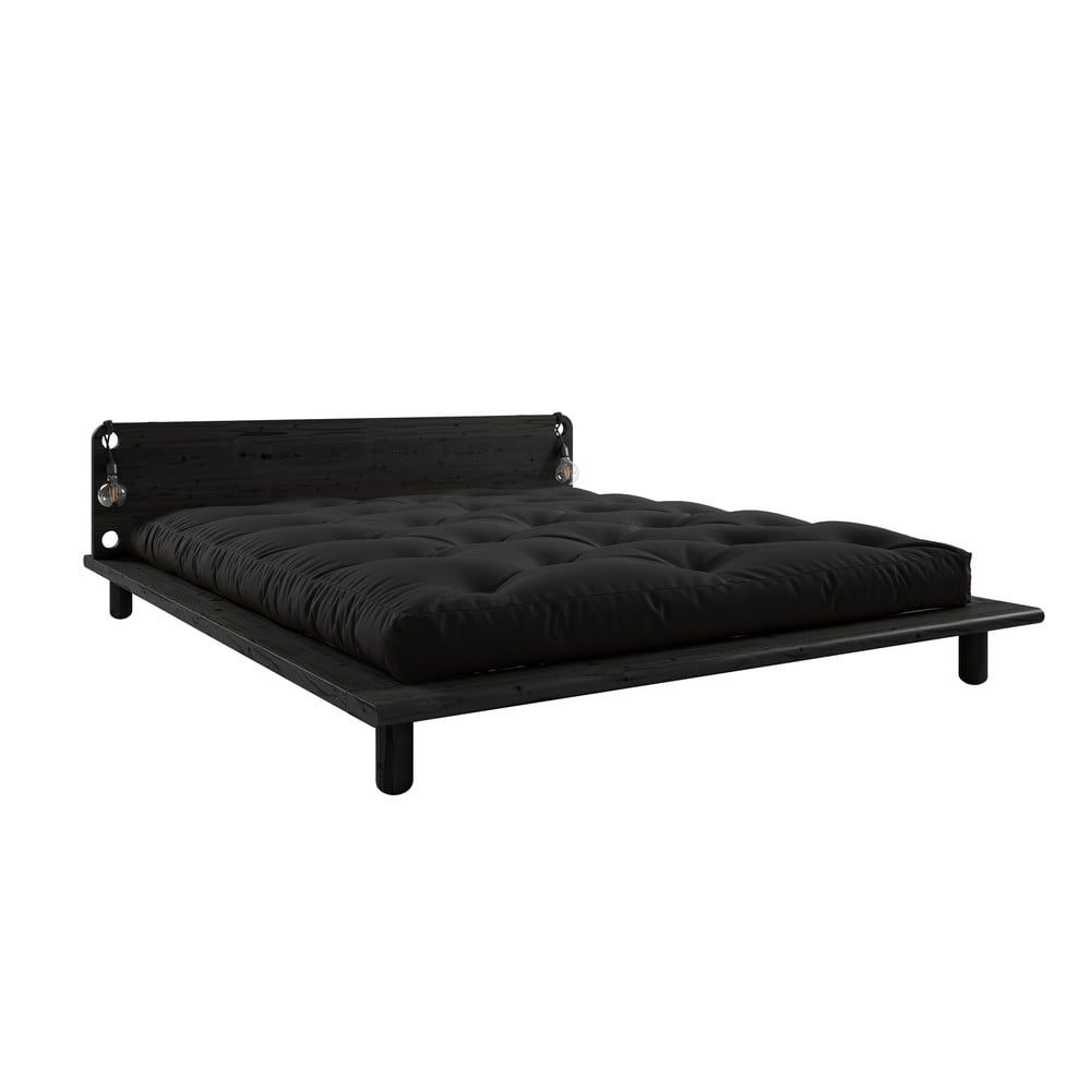 Černá dvoulůžková postel s lampičkami a černou matrací Double Latex Karup Design Peek, 180 x 200 cm - Bonami.cz