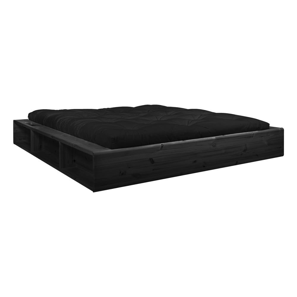 Černá dvoulůžková postel z masivního dřeva s úložným prostorem a černým futonem Double Latex Karup Design, 180 x 200 cm - Bonami.cz