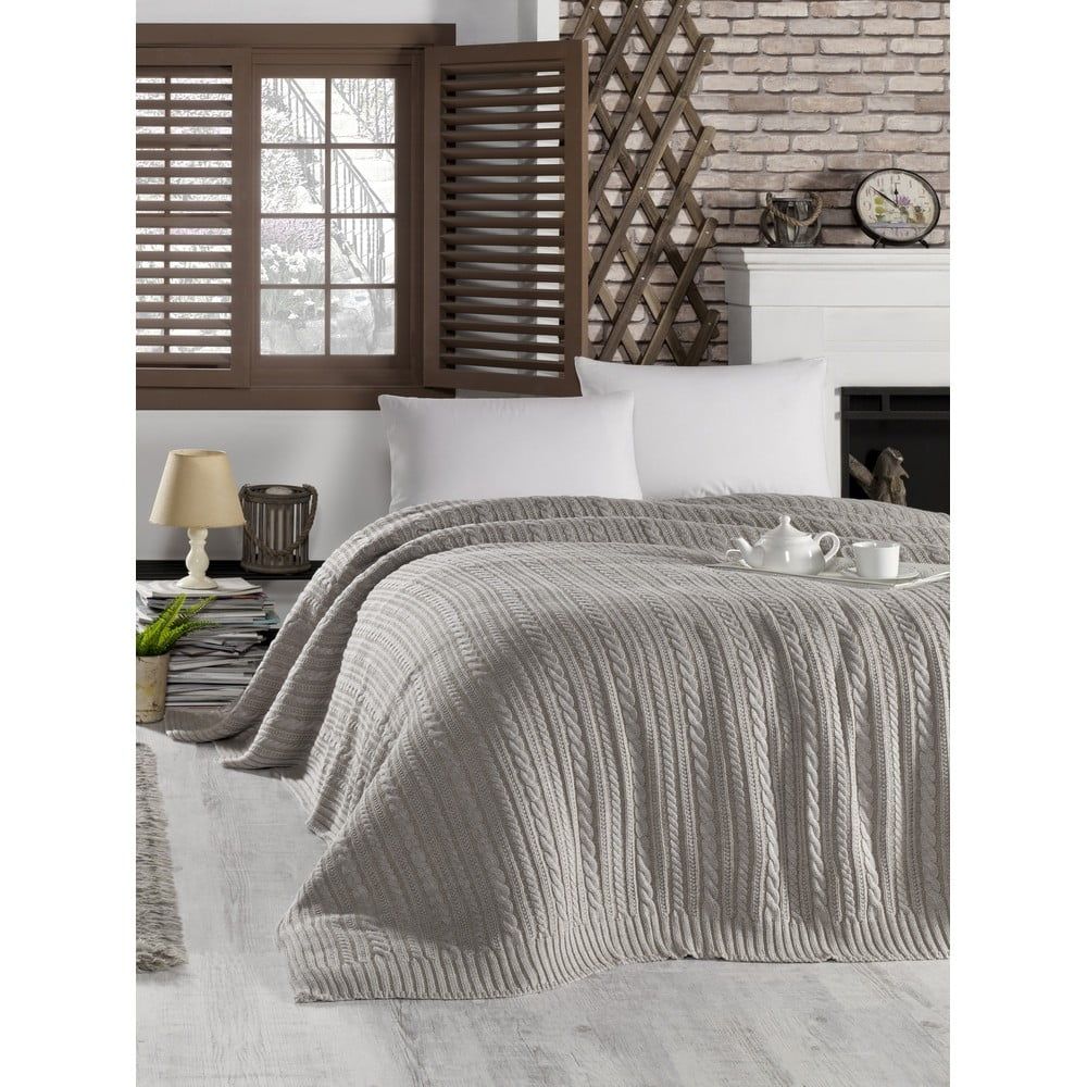 Tmavě béžový přehoz přes postel s příměsí bavlny Homemania Decor Camila, 220 x 240 cm - Bonami.cz