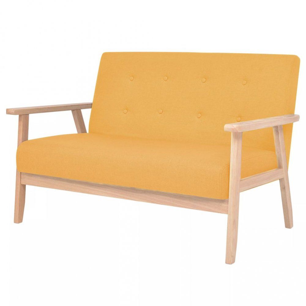 Dvoumístná sedačka textil / dřevo Dekorhome Žlutá - DEKORHOME.CZ