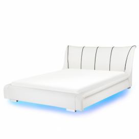 Bílá kožená vodní postel LED 140 x 200 cm NANTES