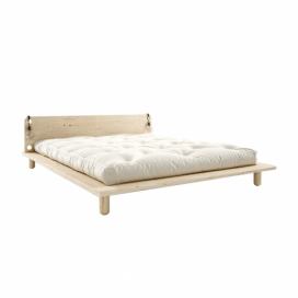 Bonami.cz: Dvoulůžková postel z masivního dřeva s čelem, lampičkami a matrací Double Latex Karup Design Peek, 180 x 200 cm