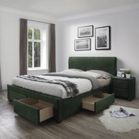  Modena 3 postel se zásuvkami tmavě zelená samet