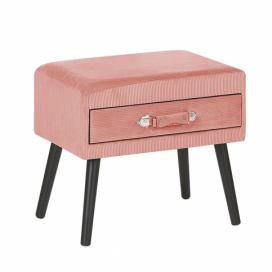 Růžový manšestrový noční stolek EUROSTAR