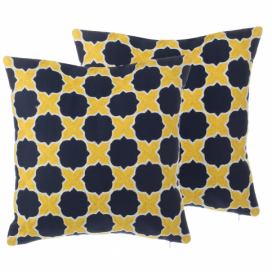 Sada 2 dekorativních polštářů marocký vzor 45 x 45 cm žluto-modrá MUSCARI Beliani.cz