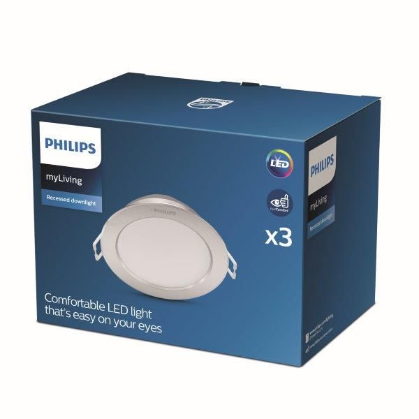 Philips Diamond Cut DL251 LED zápustné bodové svítidlo 1x 3,5W | 300lm | 2700K - set 3ks, ochrana EyeComfort, stříbrná - Dekolamp s.r.o.