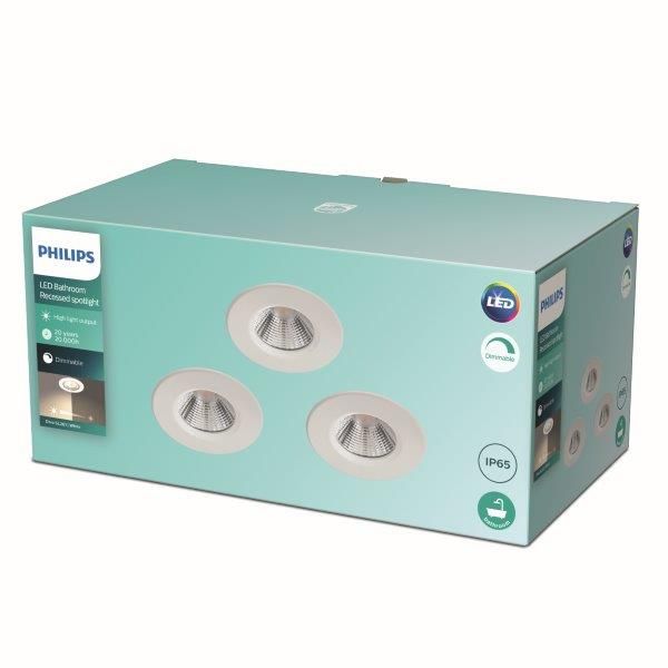 Philips Dive SL261 LED koupelnové zápustné bodové svítidlo 1x5,5W | 350lm | 2700K | IP65 - set 3 ks, ochrana EyeComfort, bílá - Dekolamp s.r.o.