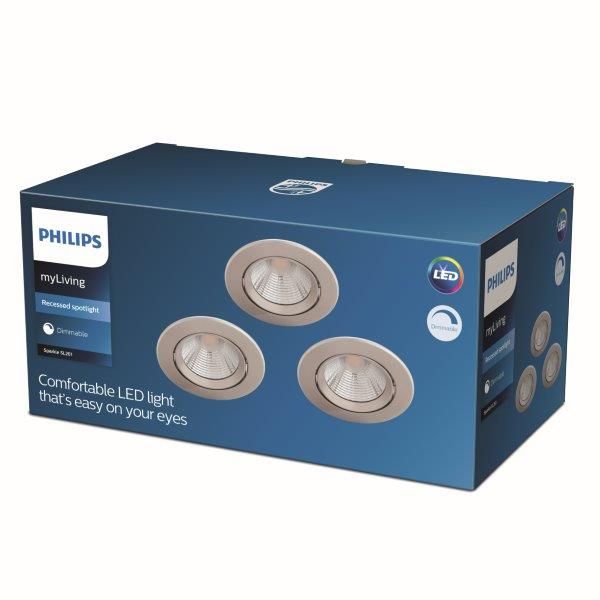 Philips Sparkle SL261 LED zápustné bodové svítidlo 1x5,5W | 350lm | 2700K - set 3 ks, stmívatelné, ochrana EyeComfort, nikl - Dekolamp s.r.o.