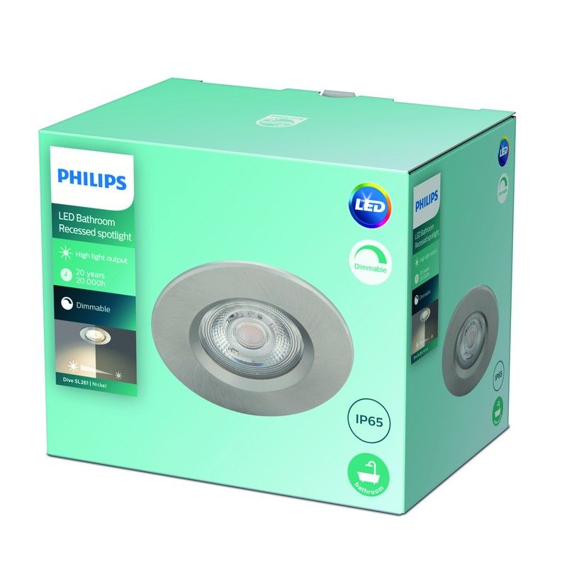 Philips Dive SL261 LED koupelnové zápustné bodové svítidlo 1x5W | 350lm | 2700K | IP65 - stmívatelné, ochrana EyeComfort, nikl - Dekolamp s.r.o.