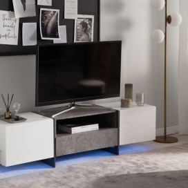Bílá LED TV skříňka s betonovým efektem RUSSEL