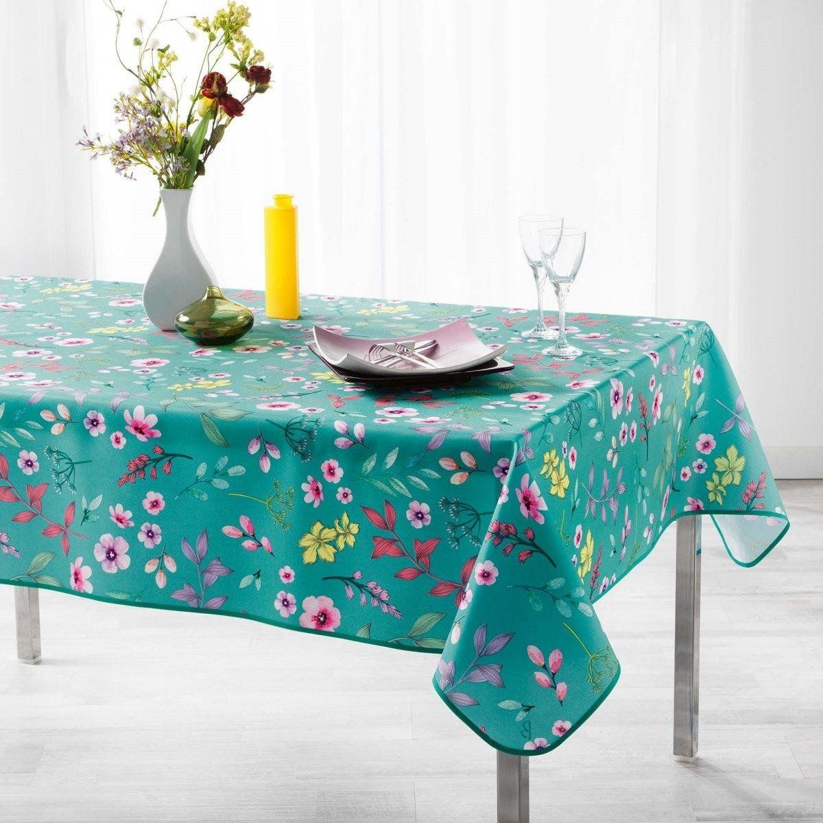 Douceur d\'intérieur Ubrus na stůl FRESHY MINT, 150 x 240 , zelený - motiv s květy - EMAKO.CZ s.r.o.