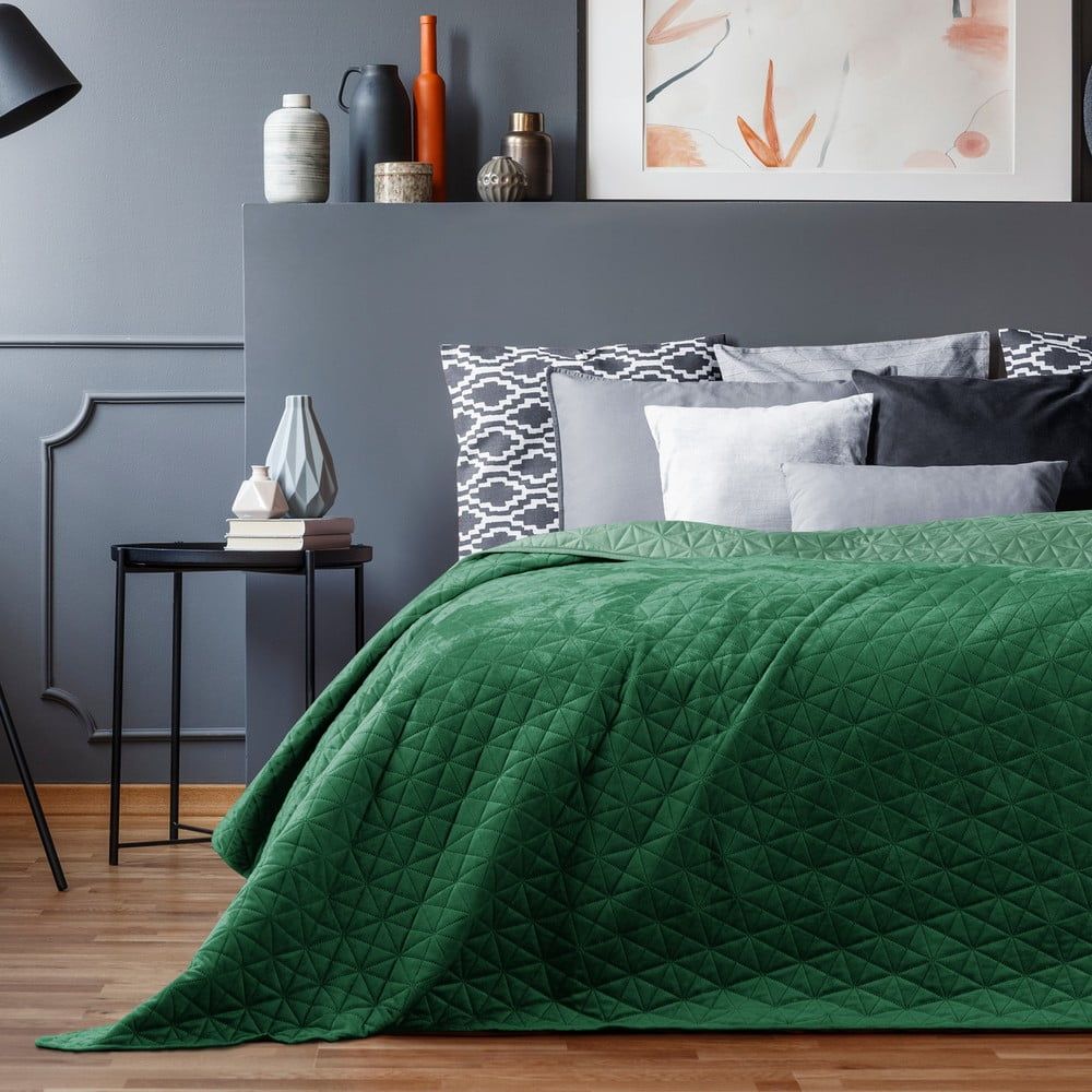 Zelený přehoz přes postel AmeliaHome Laila Jade, 220 x 240 cm - Bonami.cz