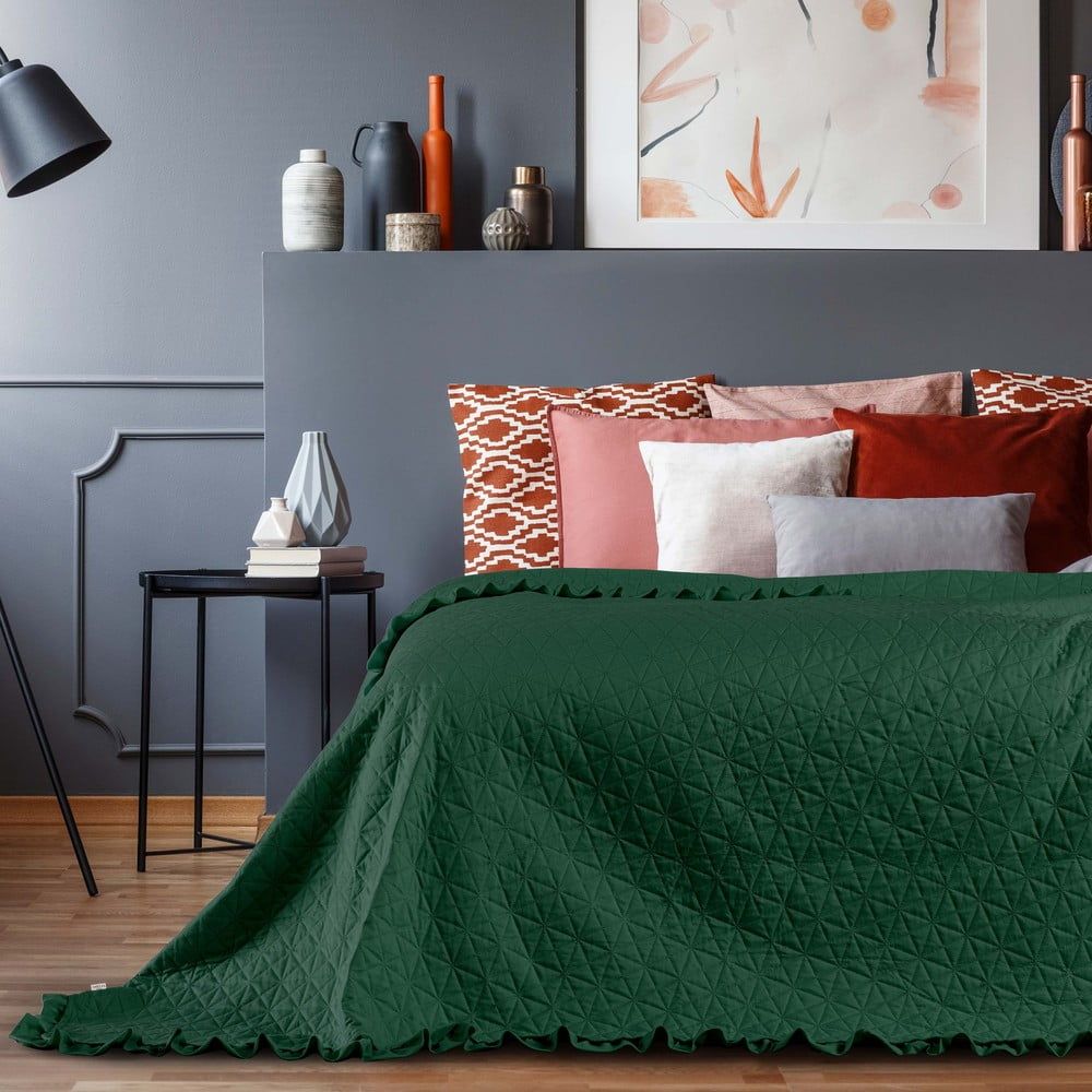 Zelený přehoz přes postel AmeliaHome Tilia, 240 x 220 cm - Bonami.cz
