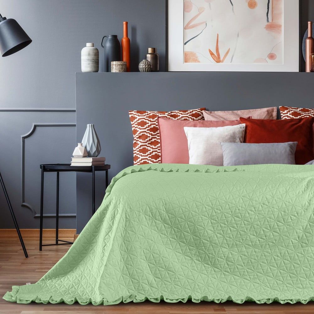 Zelený přehoz přes postel AmeliaHome Tilia Mint, 220 x 240 cm - Bonami.cz