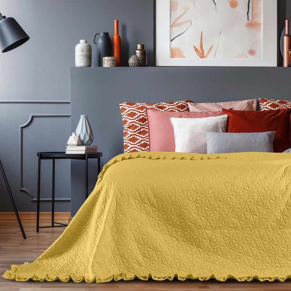 Žlutý přehoz přes postel AmeliaHome Tilia, 220 x 240 cm - Bonami.cz