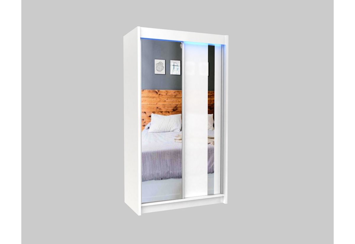 Skříň s posuvnými dveřmi a zrcadlem GAJA + Tichý dojezd, 120x216x61, bílá - Expedo s.r.o.