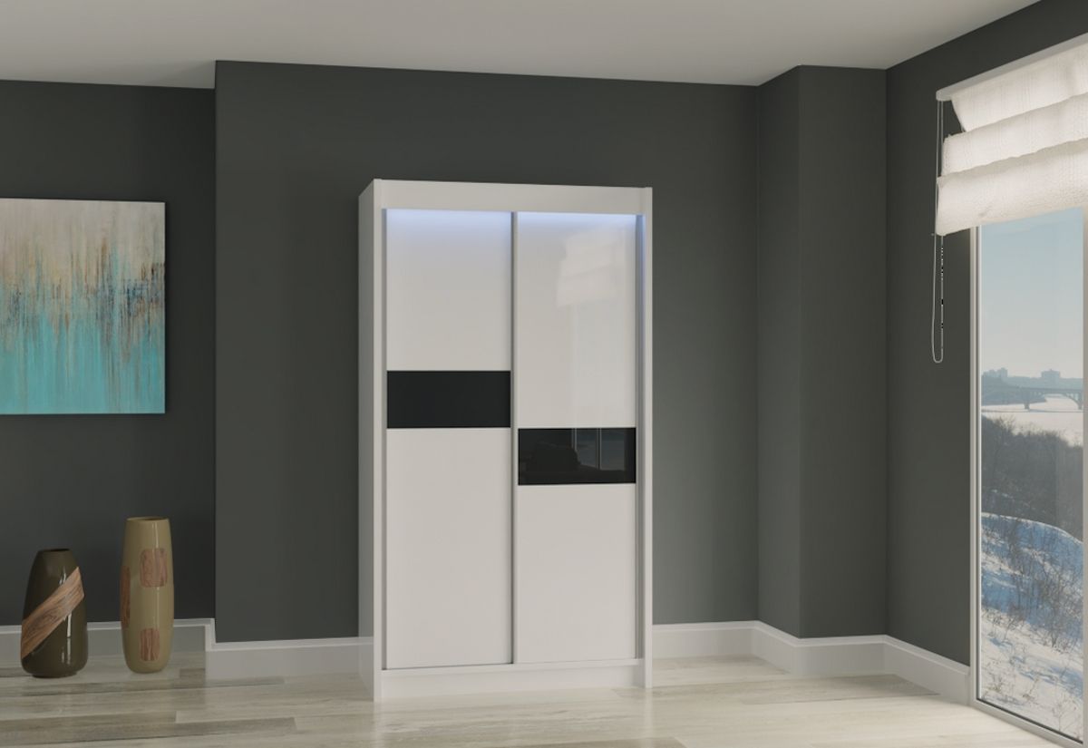 Skříň s posuvnými dveřmi ADRIANA + Tichý dojezd, 120x216x61, bílá/černé sklo - Expedo s.r.o.