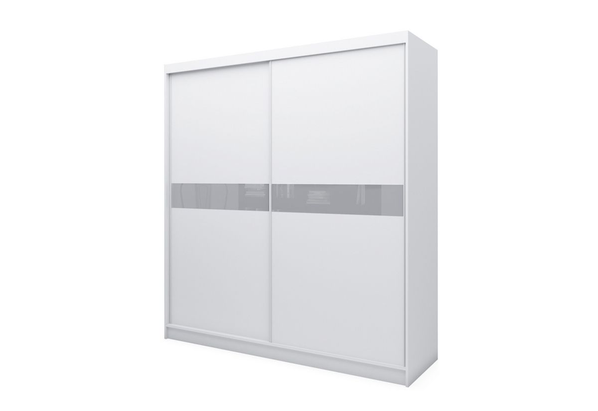 Skříň s posuvnými dveřmi ALEXA + Tichý dojezd, bílá/šedé sklo, 200x216x61 - Expedo s.r.o.