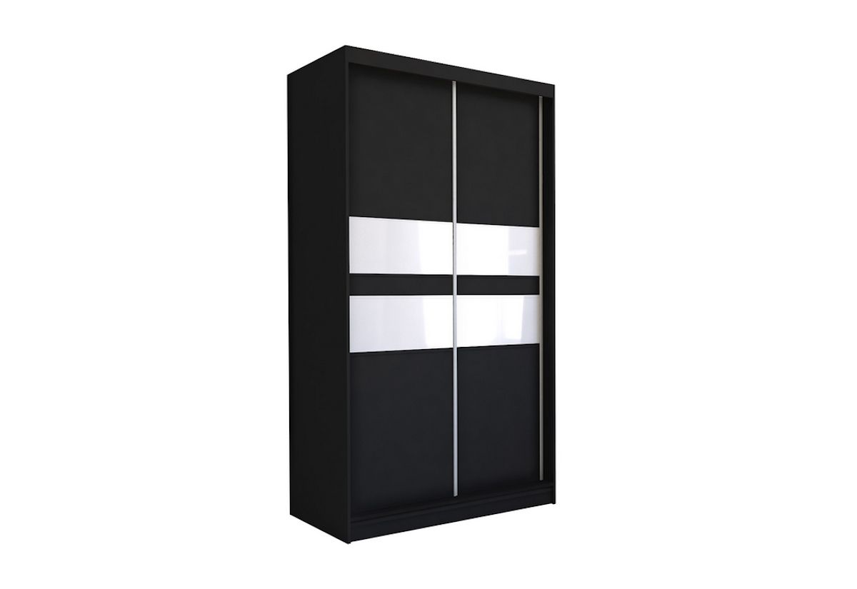 Skříň s posuvnými dveřmi IRIS + Tichý dojezd, černá/bílé sklo, 150x216x61 - Expedo s.r.o.