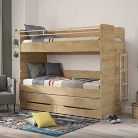 Patrová postel s úložným prostorem a žebříkem Cody 90x200cm - dub světlý