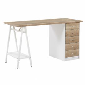 Psací stůl světlé dřevo s bílou 140 x 60 cm HEBER
