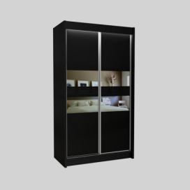 Skříň s posuvnými dveřmi a zrcadlem IRIS + Tichý dojezd, černá 120x216x61