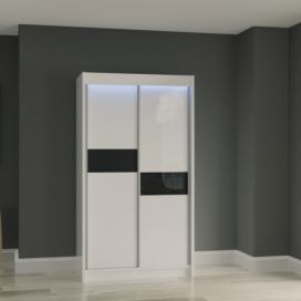Skříň s posuvnými dveřmi ADRIANA + Tichý dojezd, 120x216x61, bílá/černé sklo