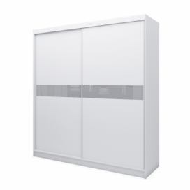 Skříň s posuvnými dveřmi ALEXA + Tichý dojezd, bílá/šedé sklo, 200x216x61