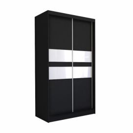 Skříň s posuvnými dveřmi IRIS + Tichý dojezd, černá/bílé sklo, 150x216x61